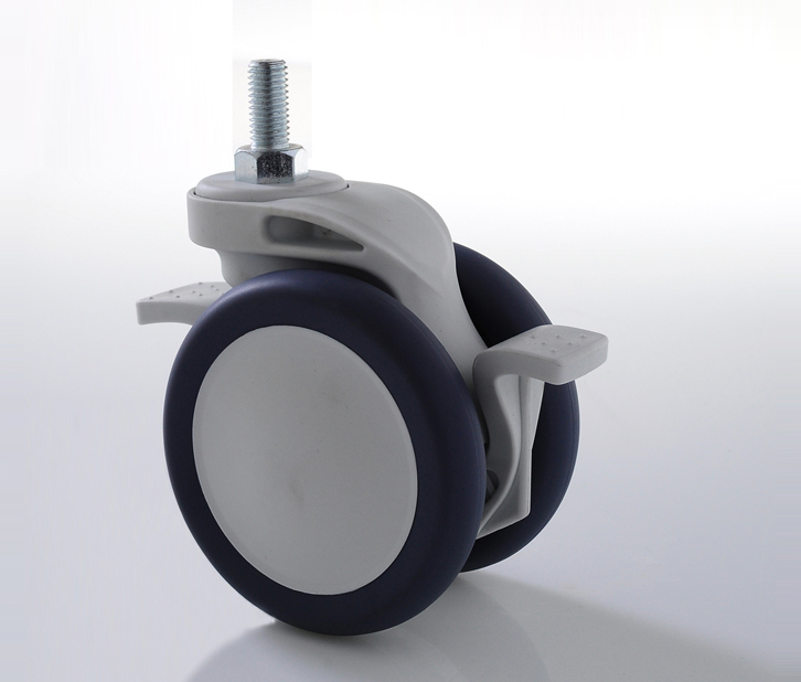 Roue jumelée pivotante avec frein MDS-100B-062-M12X25